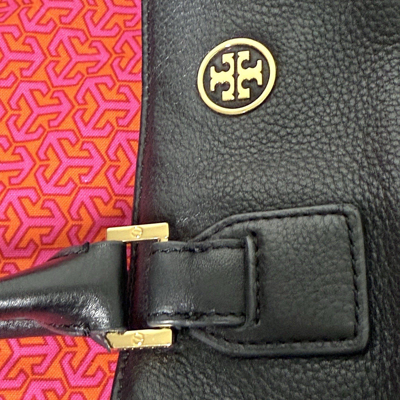 Tory Burch Robinson Triple Compartment Black Pebbled Leather Tote Shoulder Bag