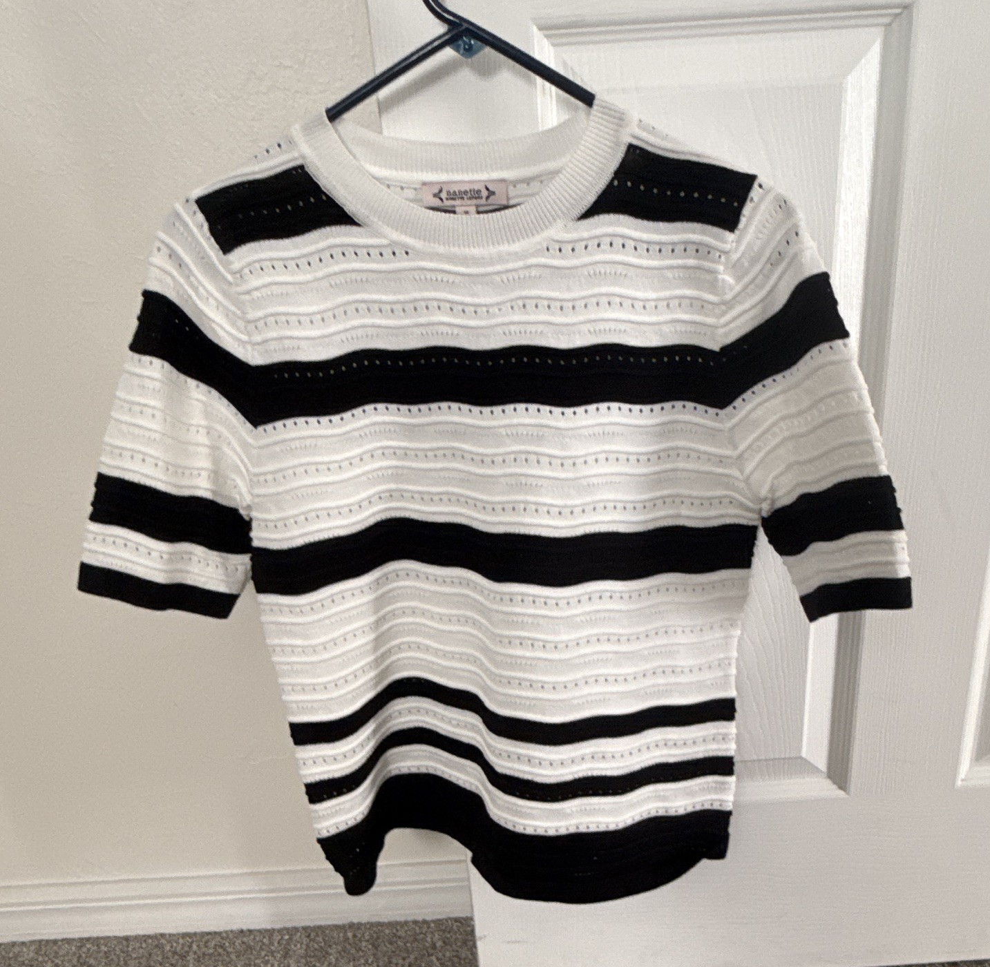 Nanette Lepore Women’s Black & White Striped Knit Pullover Sweater M