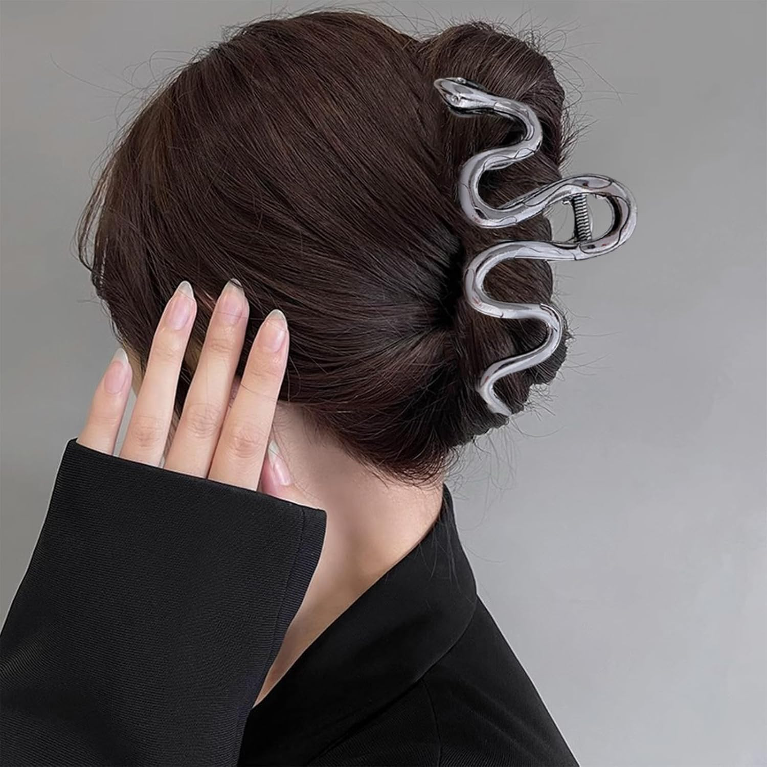 Large Metal Black Snake Hair Claws Clips – 4.3 Inch Non-Slip Cross Barrettes for
