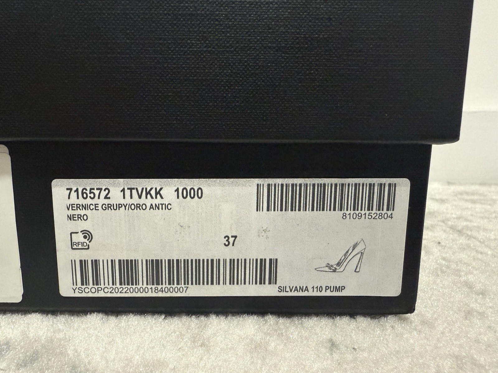 Saint Laurent Silvana 110M Chain Pumps – Black Patent – Size 37 EU / 7 US