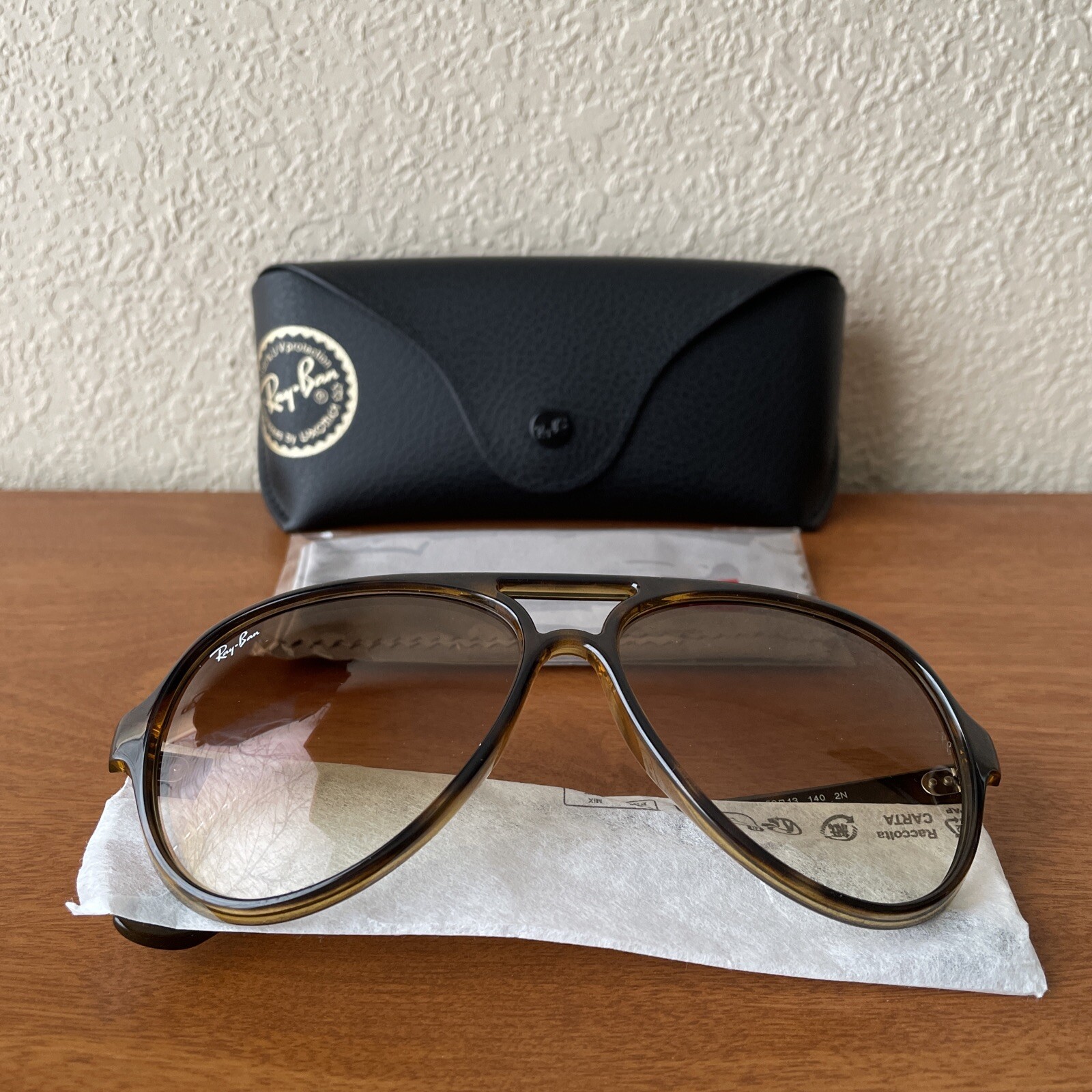 Ray-Ban RB4125 59-13 Aviator Sunglasses – Matte Havana Clear Gradient Brown 140