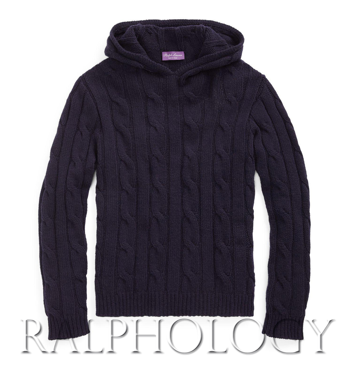 Ralph Lauren Purple Label Mens Navy Cable Knit Cashmere Hoodie Sweater $1,495