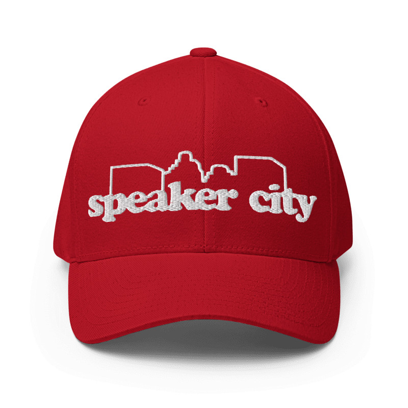 Speaker City Logo Red Closed Back Structured Cap Sizes S/M L/XL