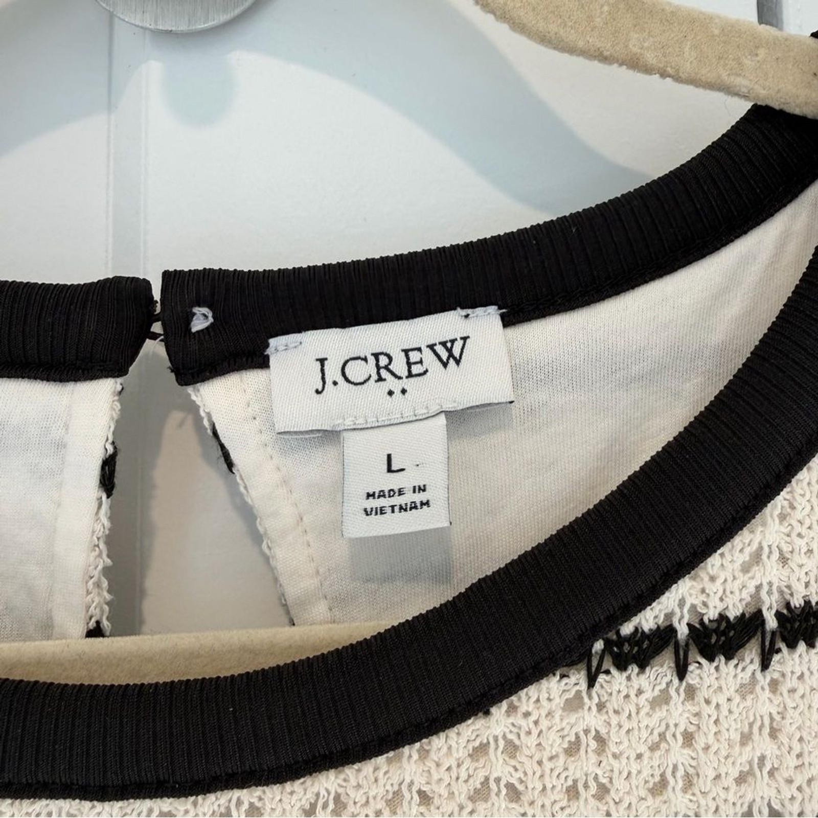 J Crew Textured Stripe Shift Dress Cream Black Knit Large