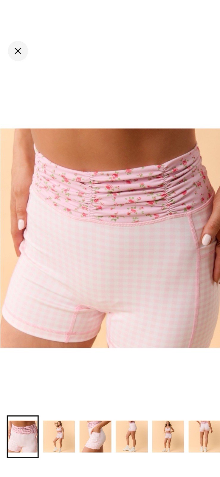 NWT Pink Gingham Blogilates Women’s Ruched Waist Bike Shorts Size Large