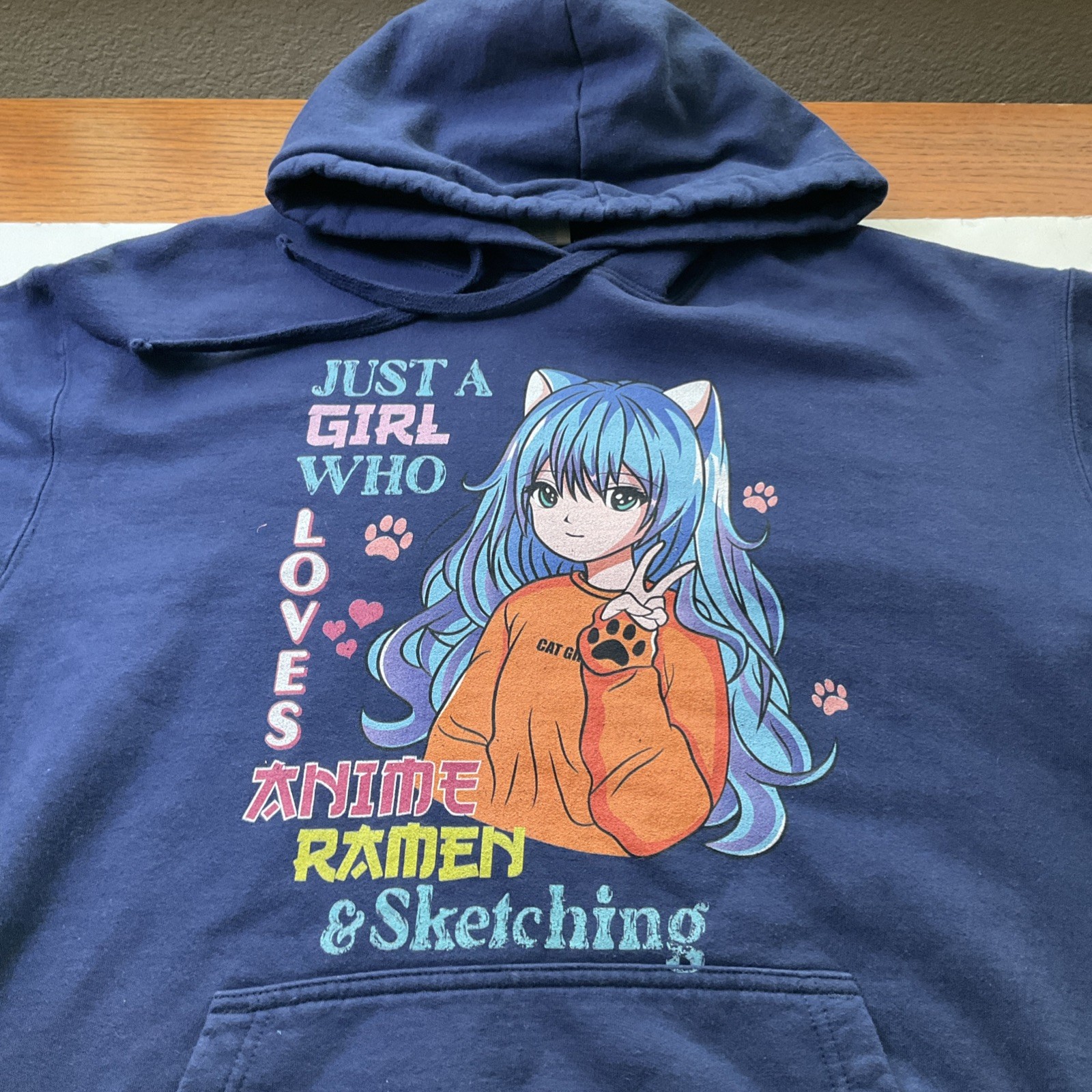 Just A Girl Who Loves Anime Ramen&Sketching Pullover Hoodie Womens Blue XL #548
