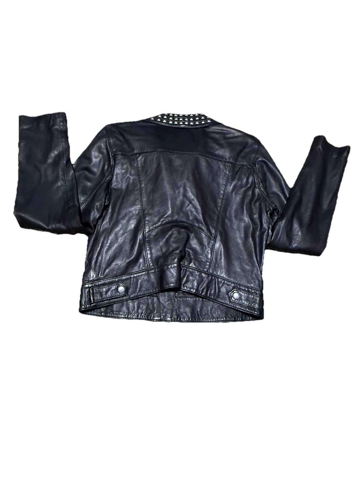 Trouvé black leather jacket women’s studded moto biker jacket size large