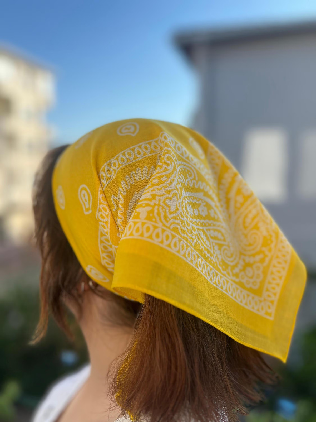 Yellow Paisley Bandana 100% Cotton Boho Head Scarf Handmade Unique Vintage