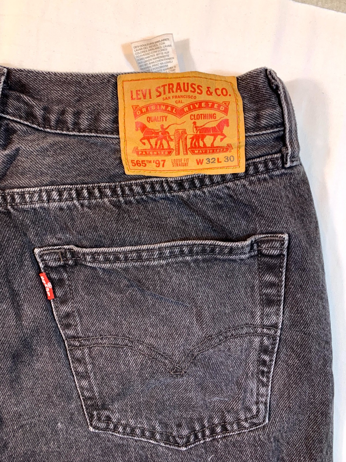 Levi’s 565 97 Loose Fit Straight Leg Jeans Mens 32×30 Gray Denim Logo Mid Rise