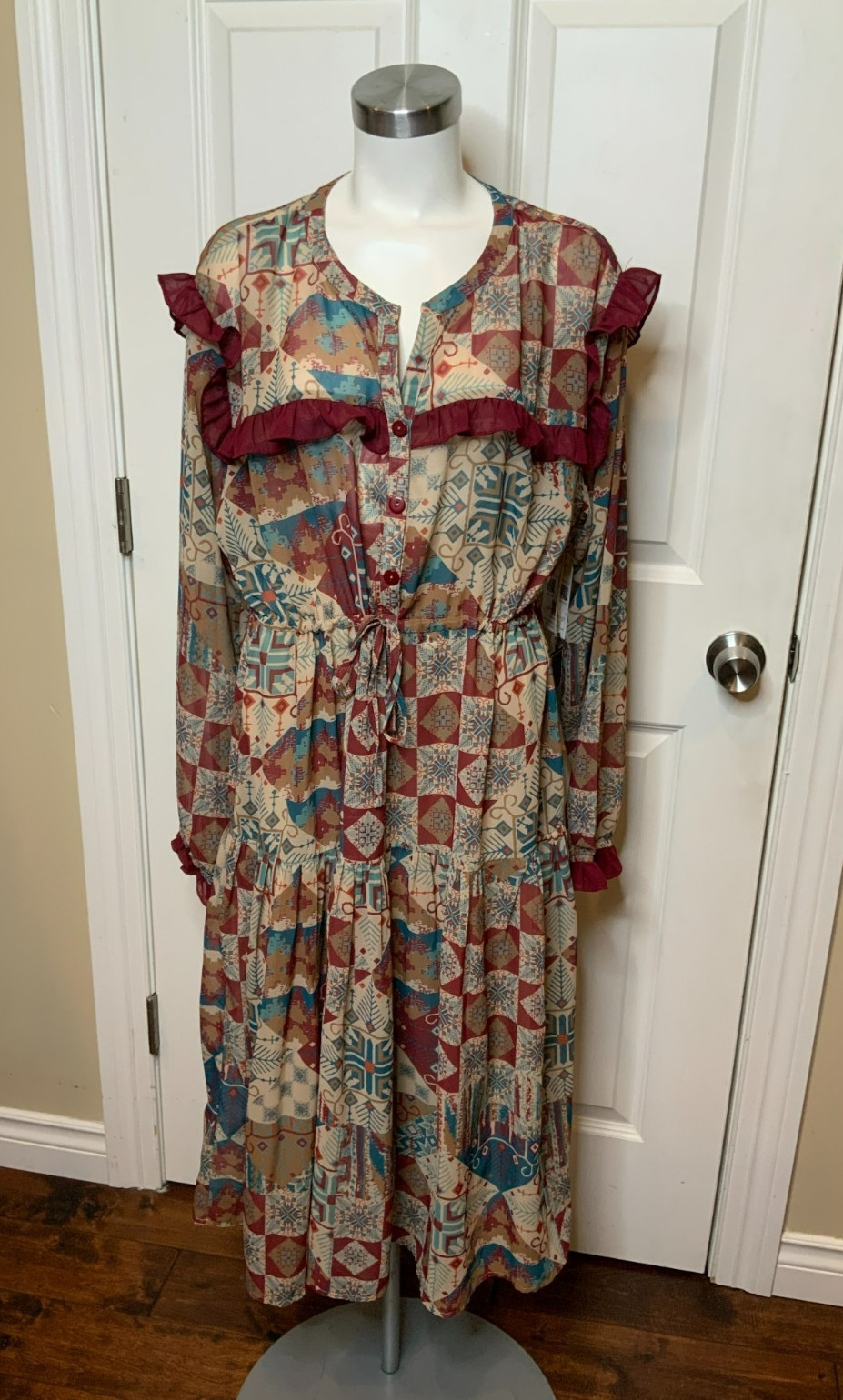 Double D Ranch Prairie Patch Multicolor Bohemian Maxi Dress, Size 2X, NWT!