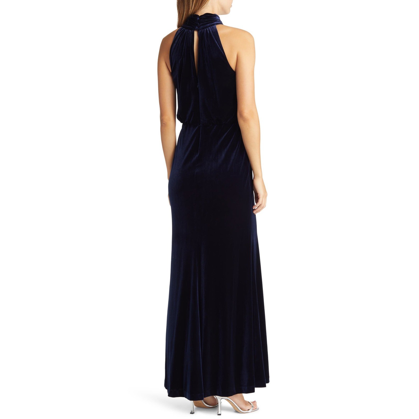 Eliza J Navy Blue Velvet Halter Neck Maxi Gown EJ1M9028 Womens 8 NWT