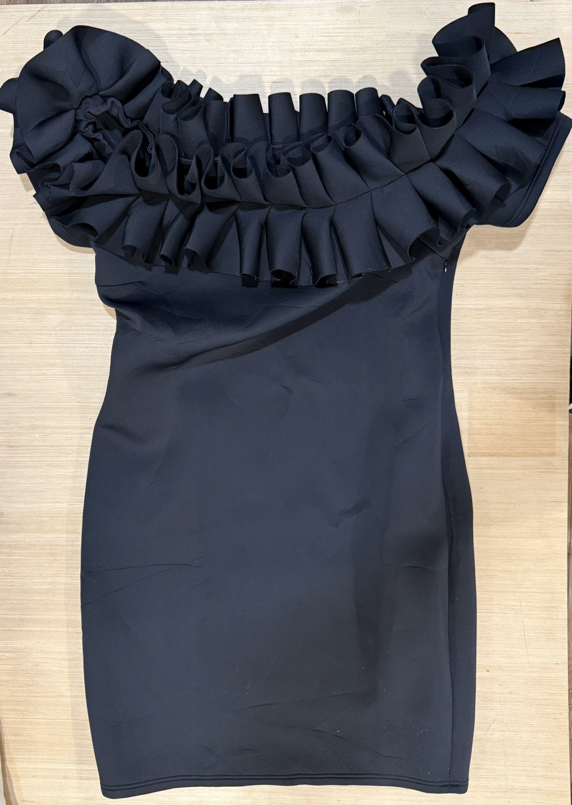 NWT Ashley Stewart Black Ribbon Ruffle Collar Tight Body Stretchy Dress Fashion
