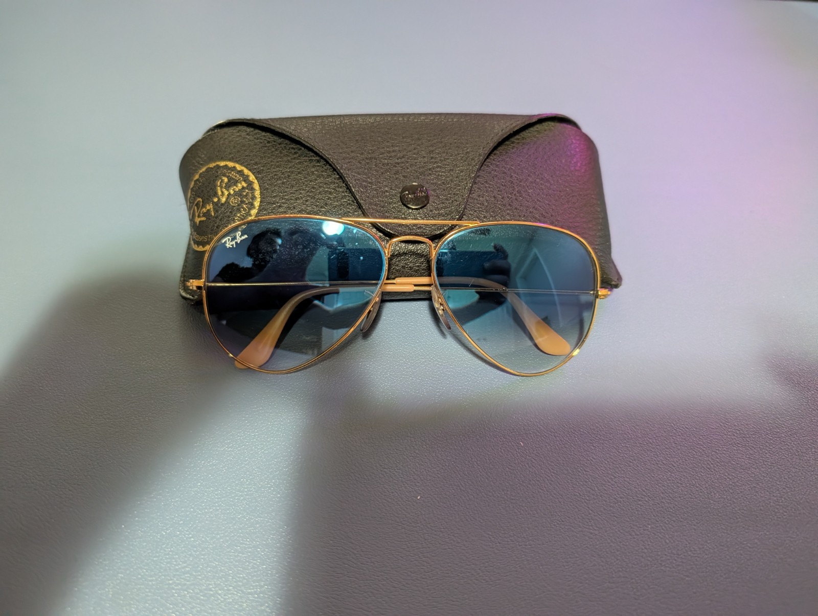 Ray-Ban Aviator Gradient Sunglasses with Gold Frame and Blue Lens