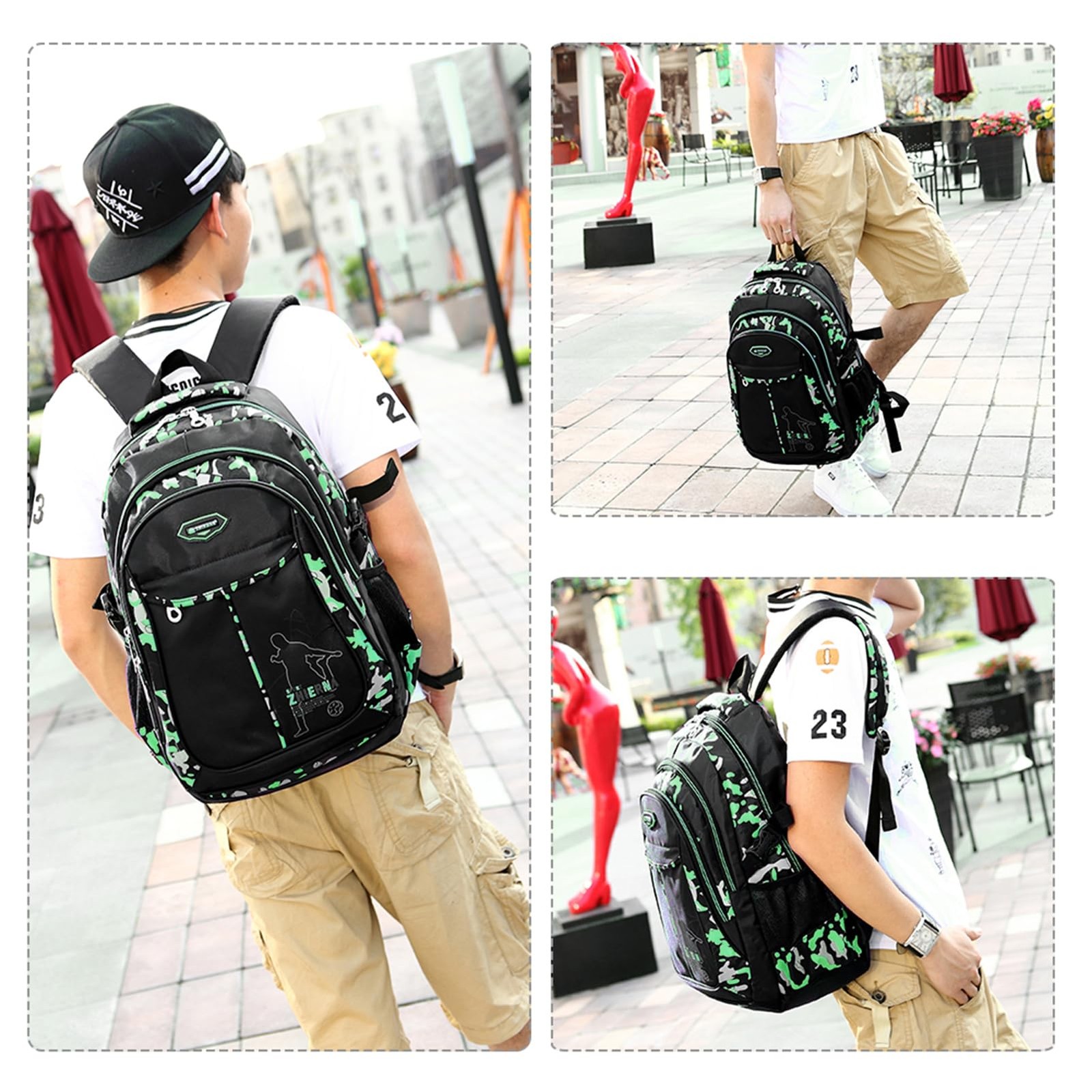 3 PCS Cool Camouflage School Backpack for Boys with Lunch Box Pencil Case