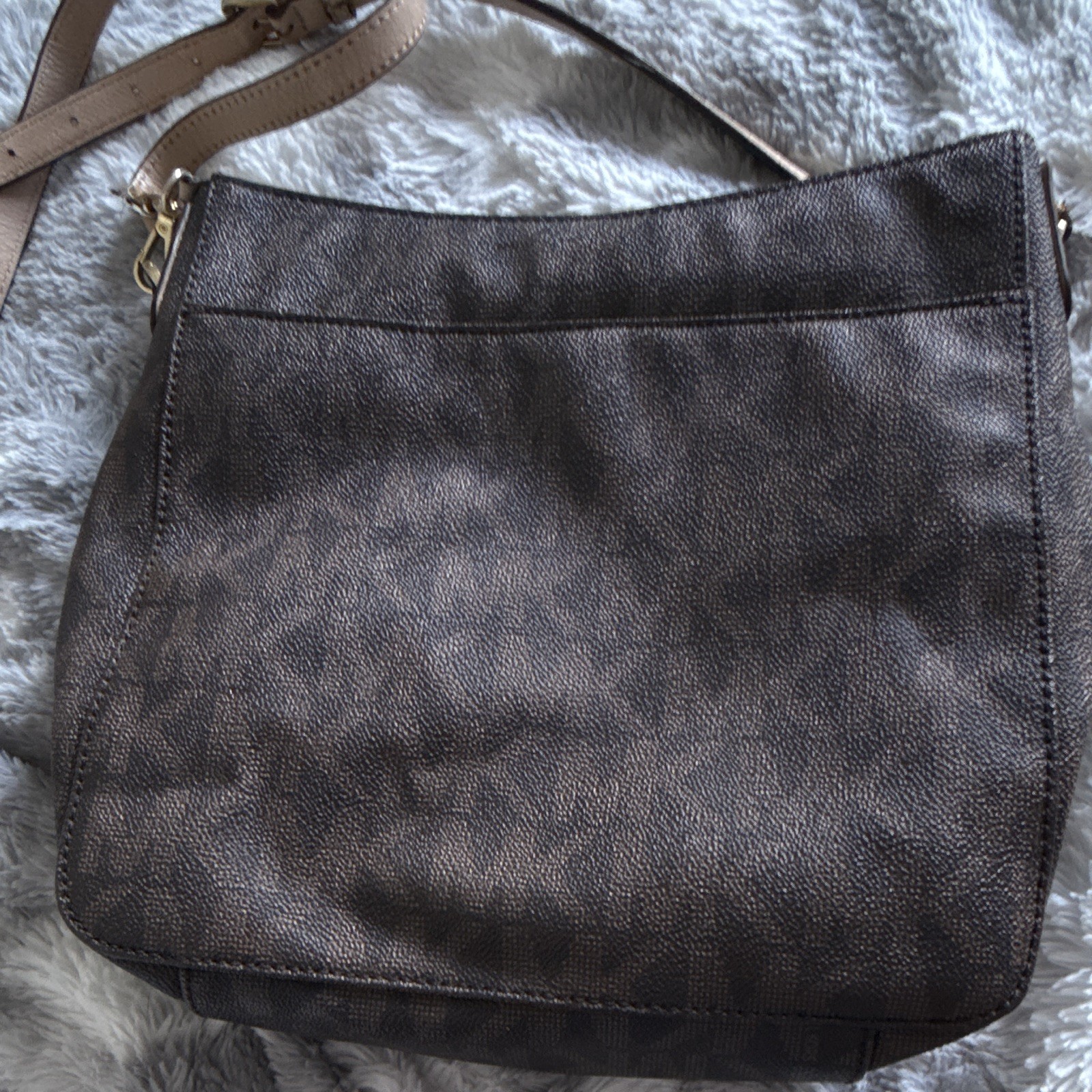 Michael Kors Brown Logo Shoulder Bag Zip Gold Hardware Adjustable Strap