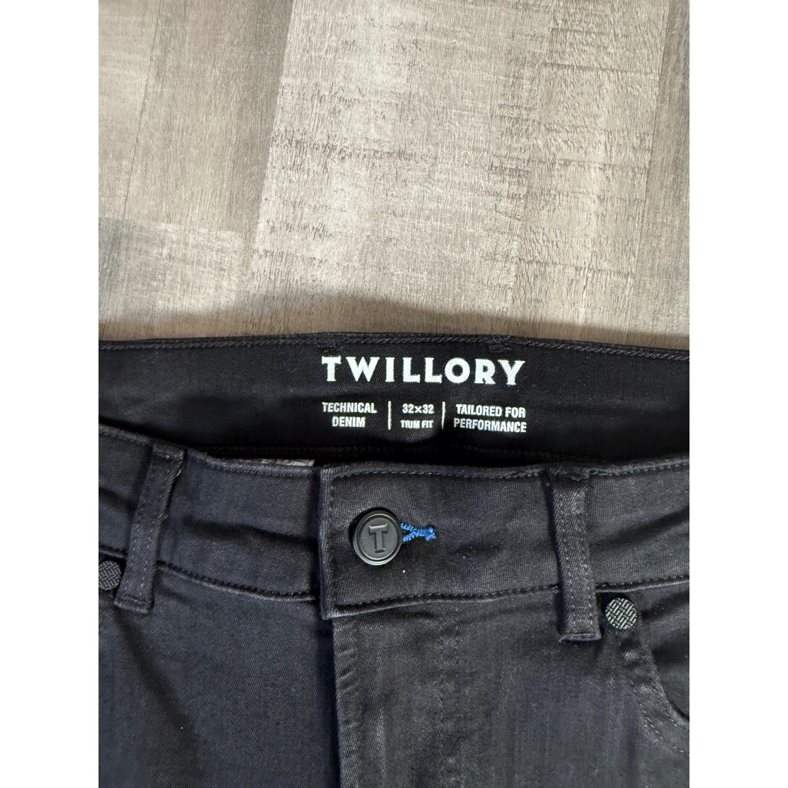 Twillory Performance Technical Denim Mens 32×32 Black Trim Fit Stretch Pants NWT