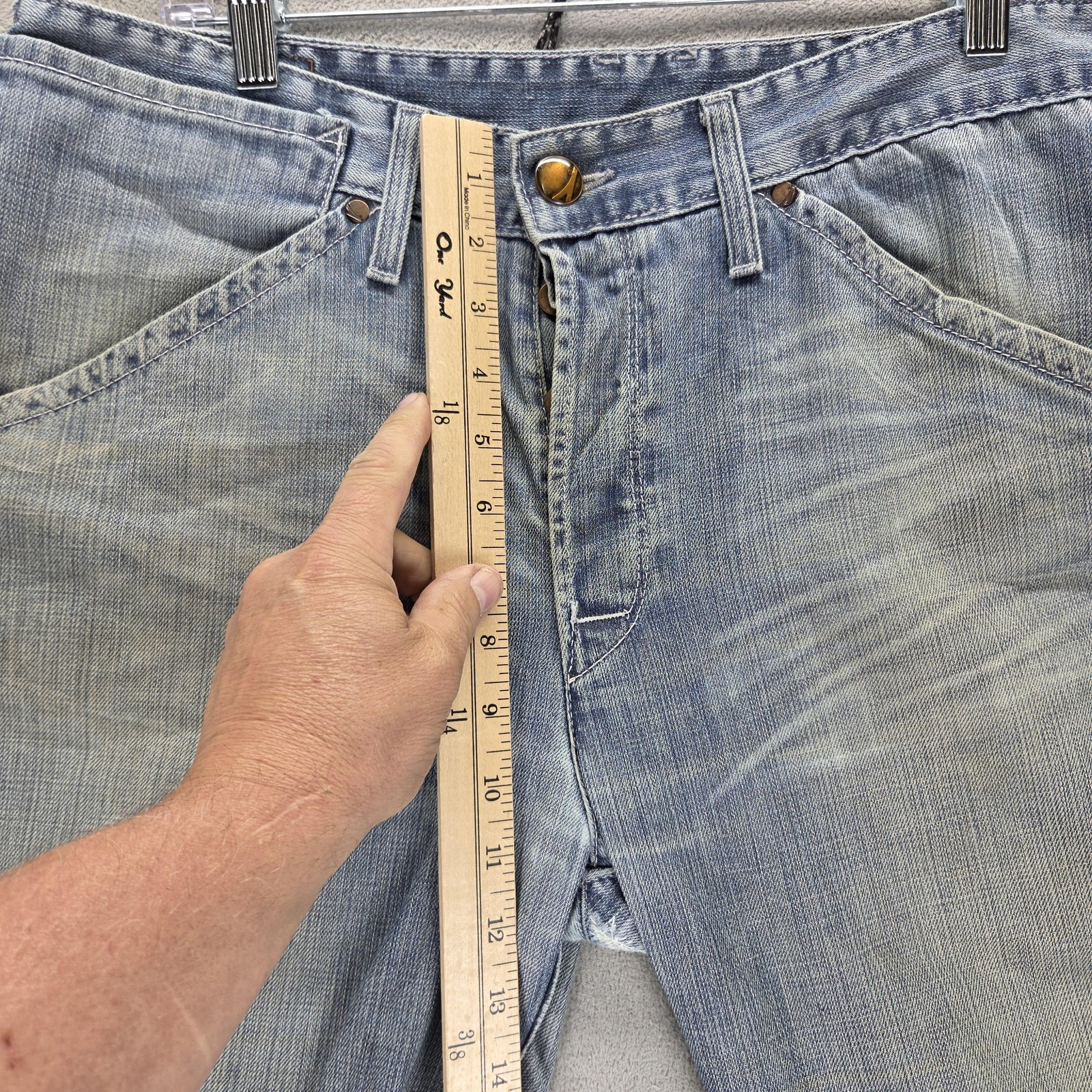 VTG Levis Engineered Jeans Mens Blue Twisted Button Fly Altered Hem Fits 34×32