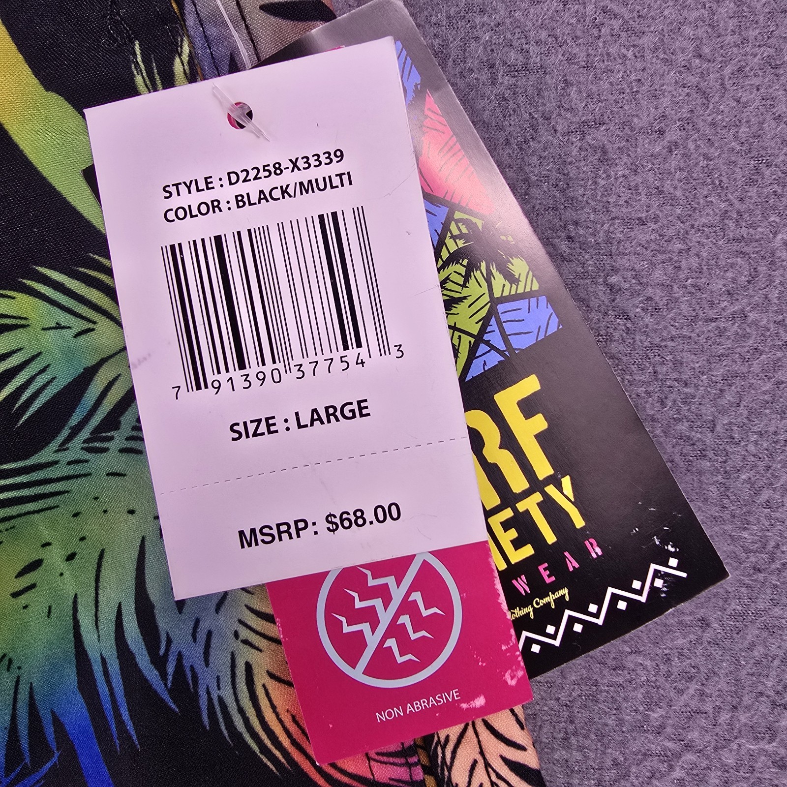 New Surf Society Swim Trunks Men’s Large Rainbow Palm Trees Black Shorts Pride