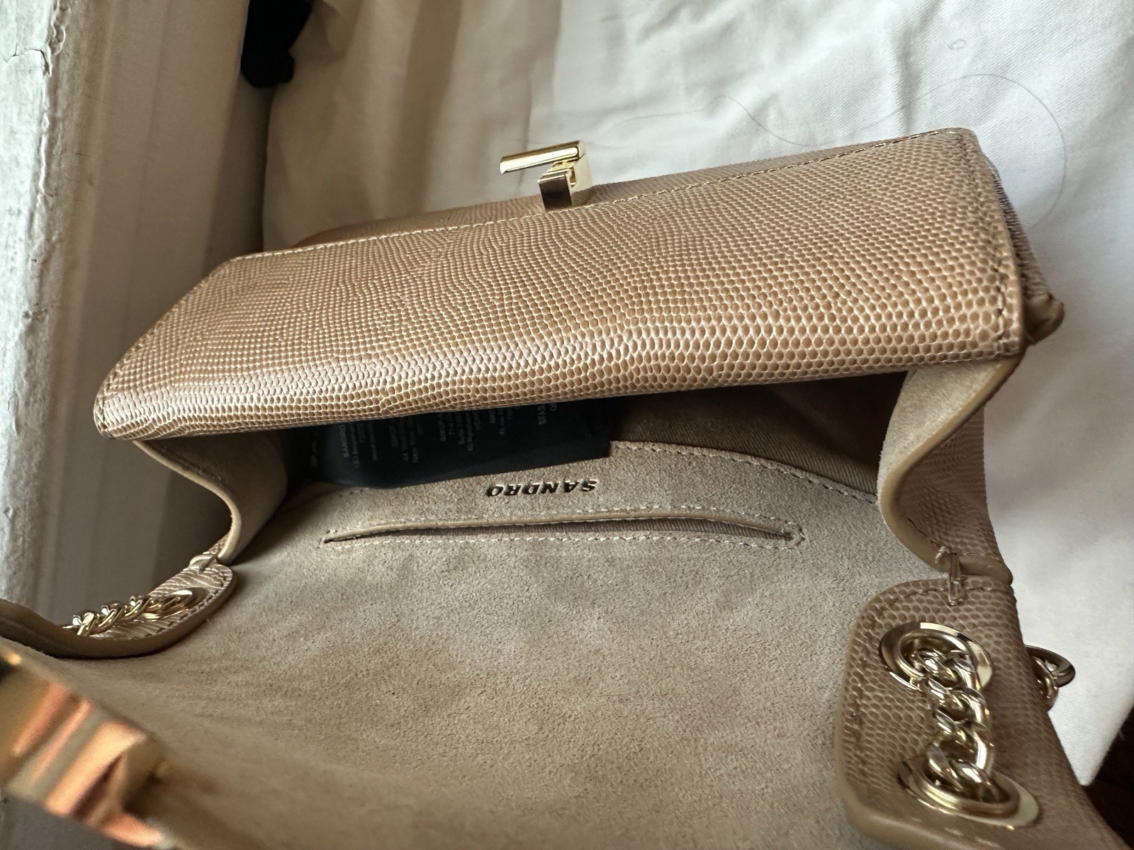 (Excellent Condition with Tags) SANDRO YZA Leather Cross Shoulder Bag (Beige)