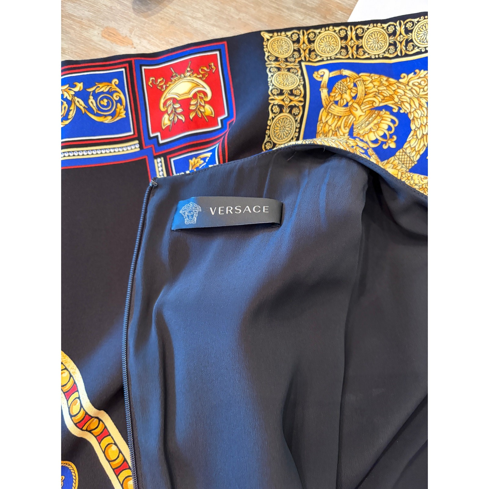 Versace Jeans Couture Blue Gold Black Baroque Print Shift Mini Dress IT 46