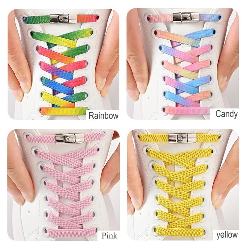 8mm Elastic No Tie Shoelaces Press Lock Flat Laces Kids Adults Sneakers