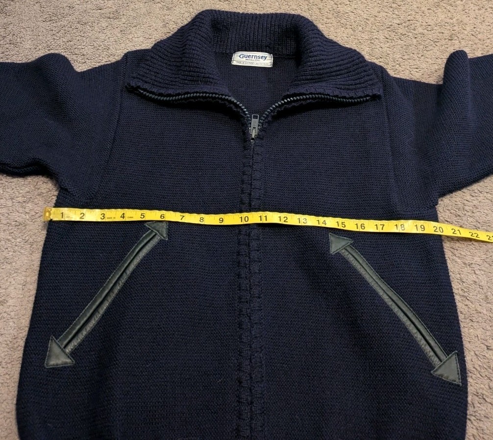 Vintage Guernsey Full Zip Navy Sweater British Fisherman Men’s Medium