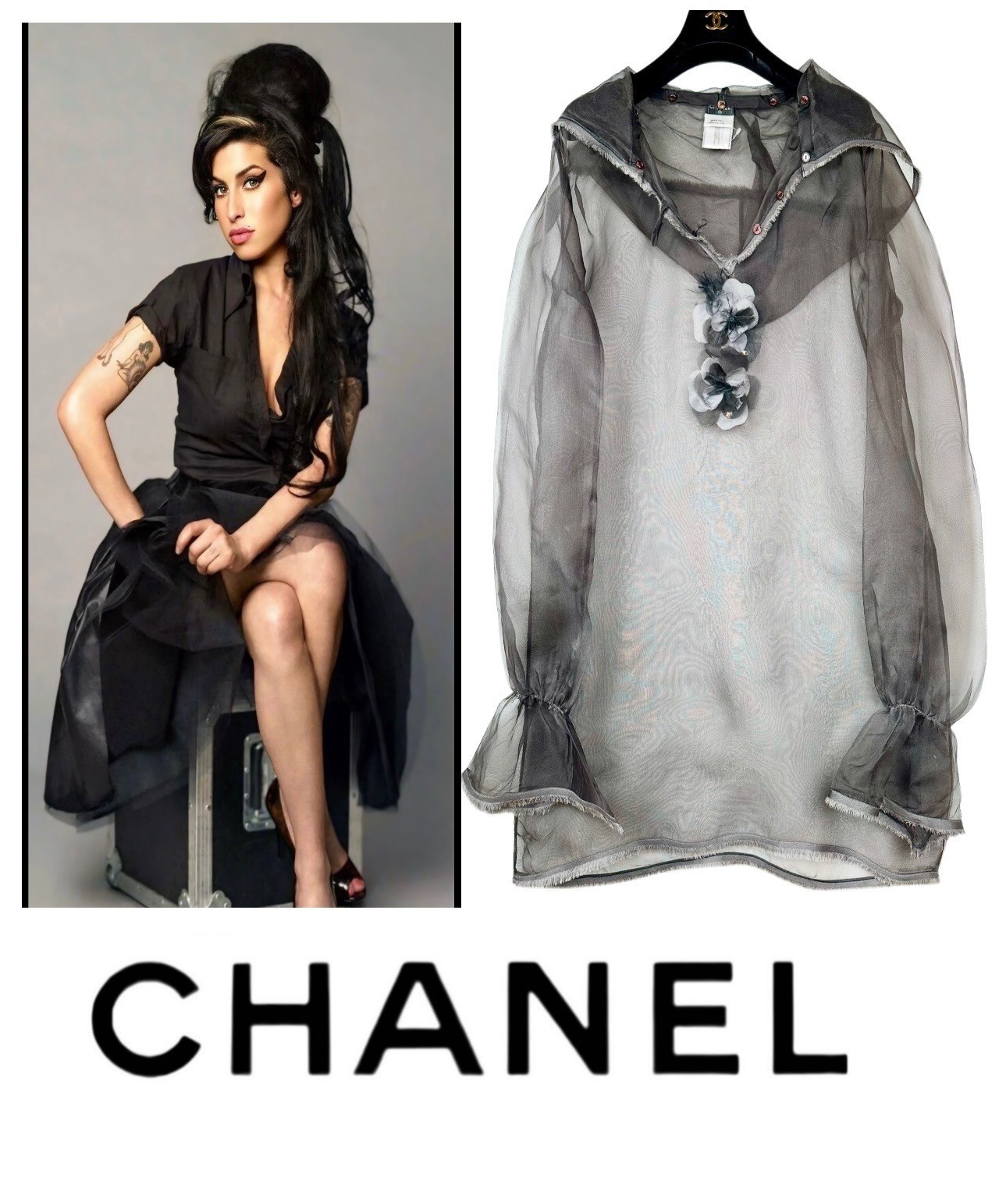 Chanel Vintage 2008 Black Sheer Jacket Coverup Dress 44 46 10 12 Swim Top M L