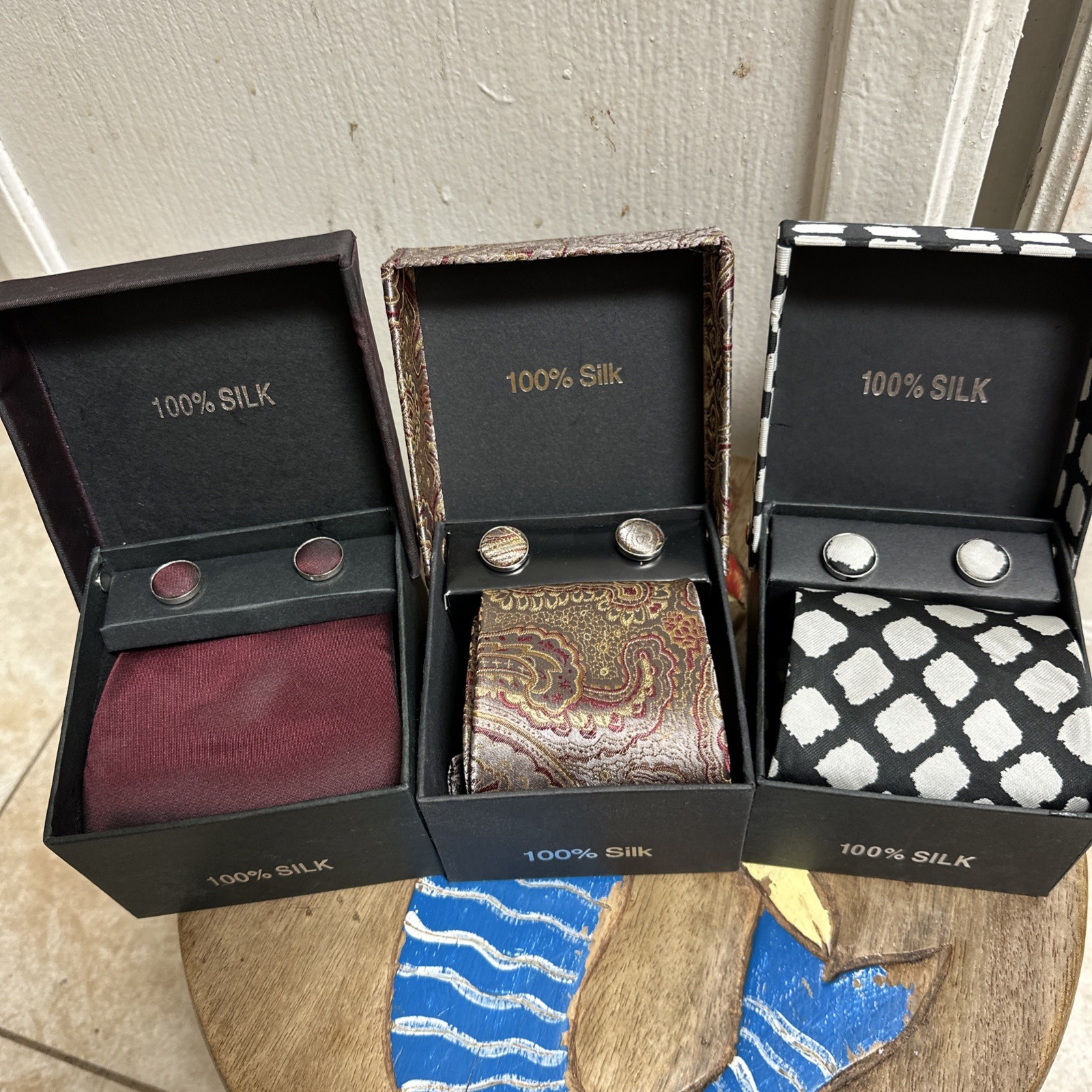 3 TIE MEN ( Different design) SET With Tie, cufflinks, handkerchief