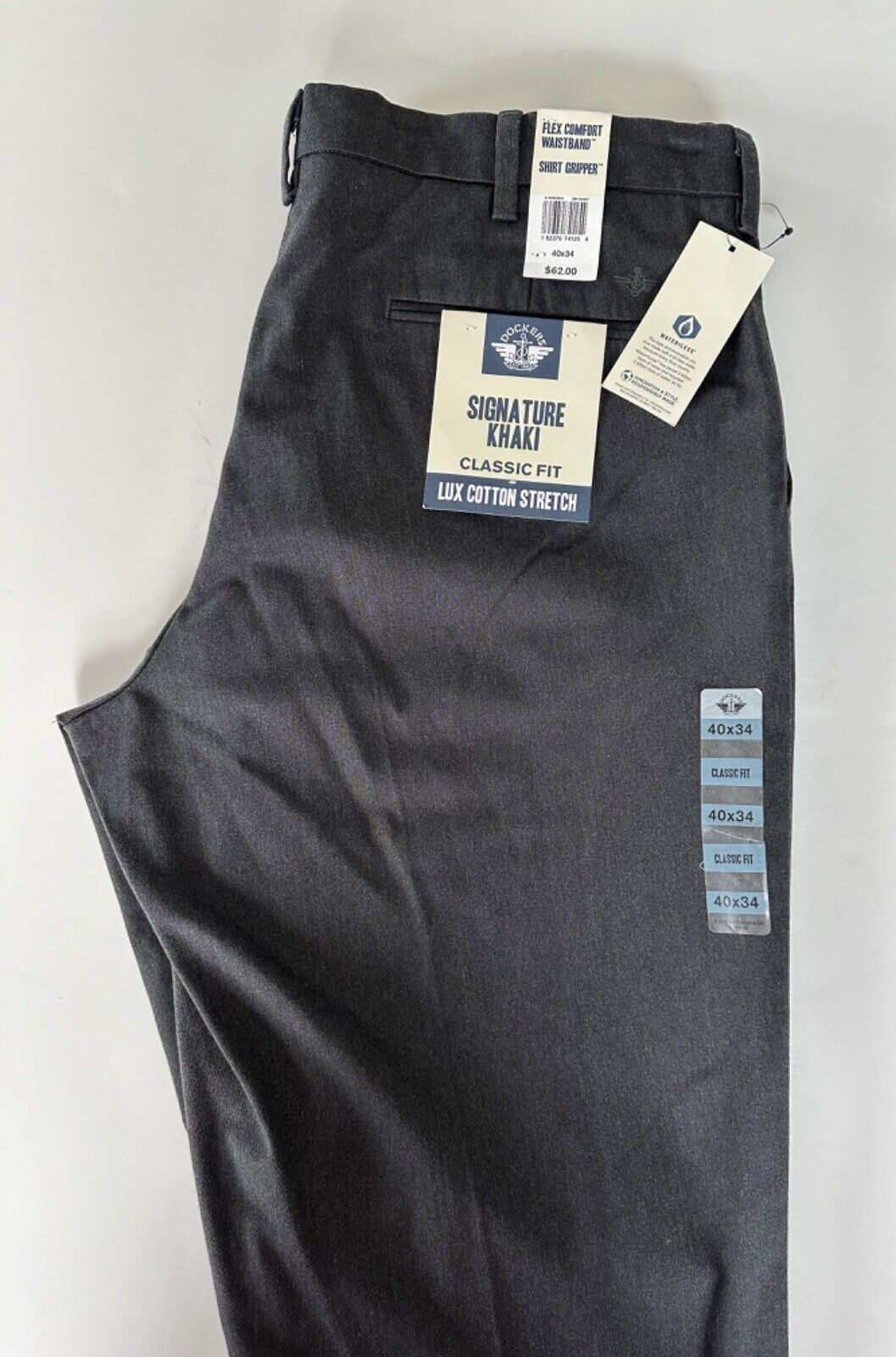 Dockers Grey Signature Khaki Classic Fit Lux Cotton Stretch Pant Size W40 X L34