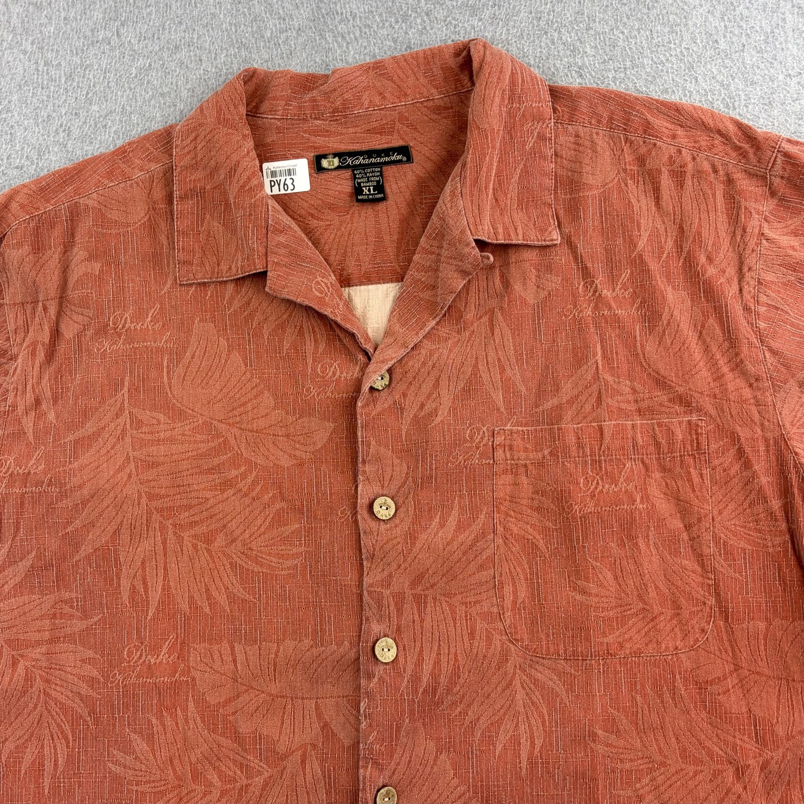 Duke Kahanamoku Shirt Mens XL Orange Floral Hawaiian Short Sleeve Button Up