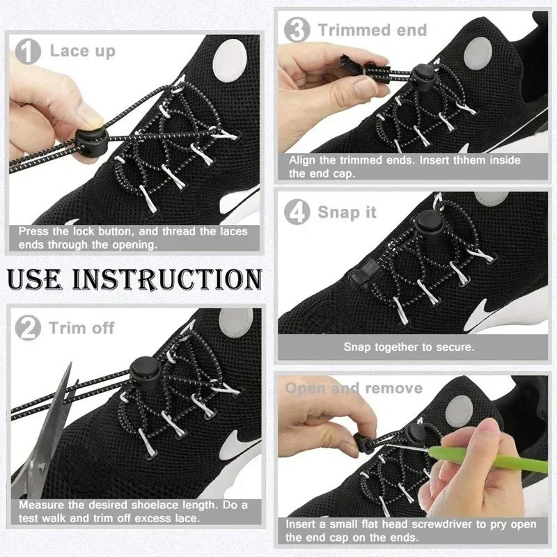 No Tie Elastic Lock Shoe Laces Rope Running Jogging Sneakers Trainer Shoelaces