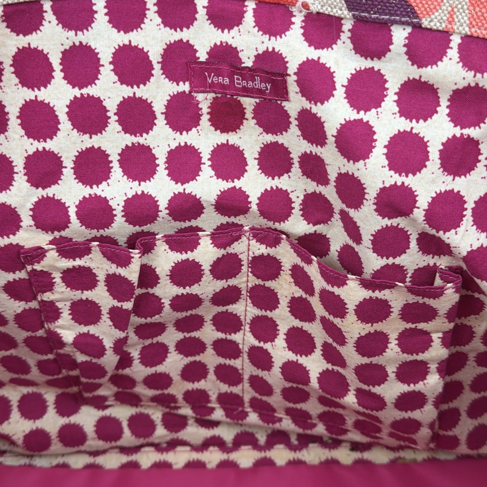 Vera Bradley Canvas Glitter Tote Bag – Tear Drop Pattern – Pink/Beige/Purple/Red