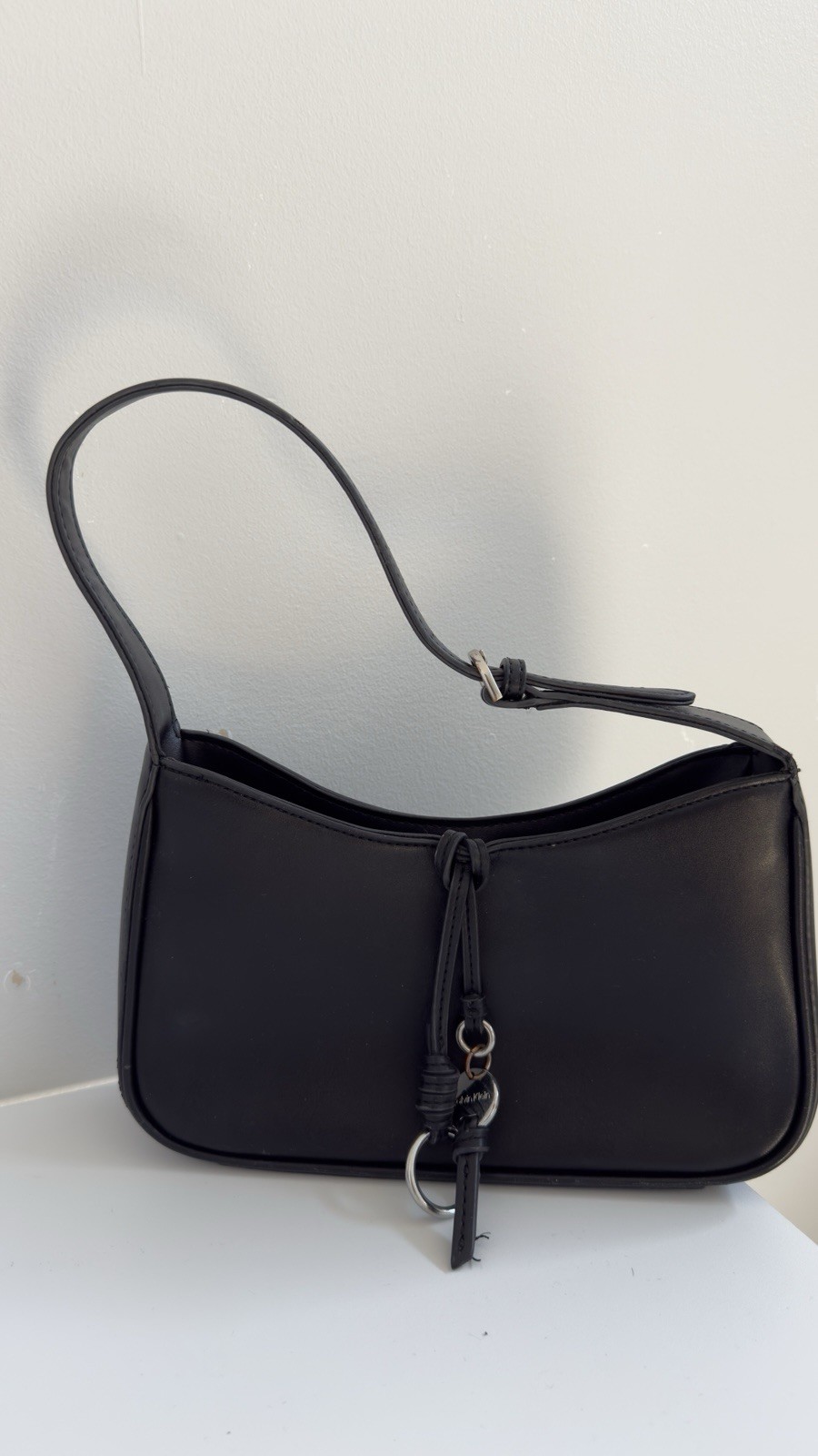 Calvin Klein Black Small Shoulder Bag Zip/Magnetic Closure Silver Hardware Charm