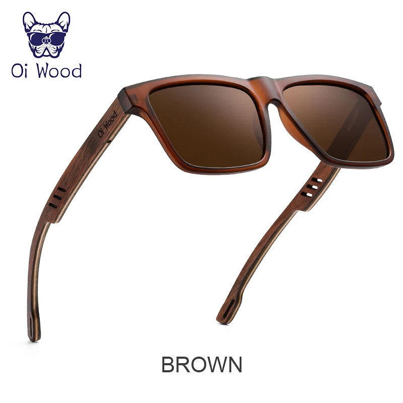 Oi Wood Polarized Square Sunglasses Men UV400 Mirror Sport Driving Glasses