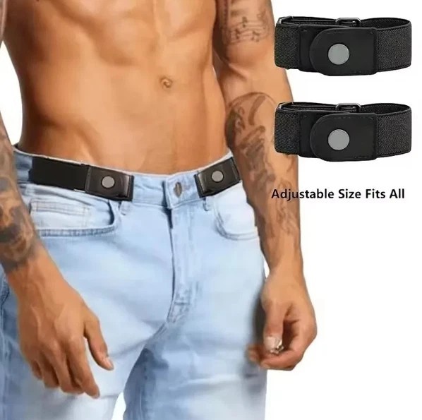 2 Pack No Buckle Elastic Belt Invisible Loop Belt for Jeans Pants