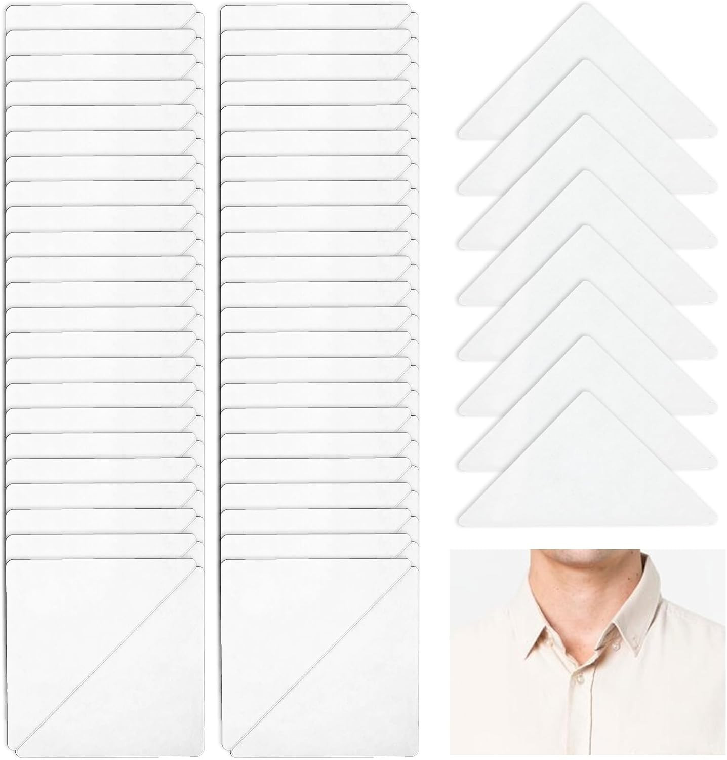 100 Pcs Collar Stays for Dress Shirts, No Curl Adhesive Collar Support Set