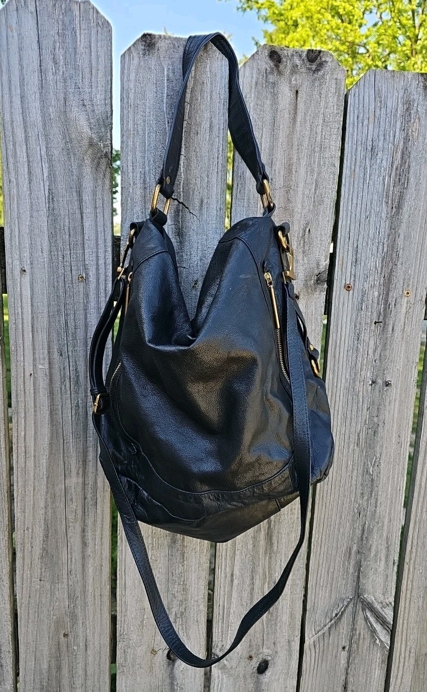 Elliot Lucca Iara City Black 100% Leather Hobo Hand bag Pocketbook Purse