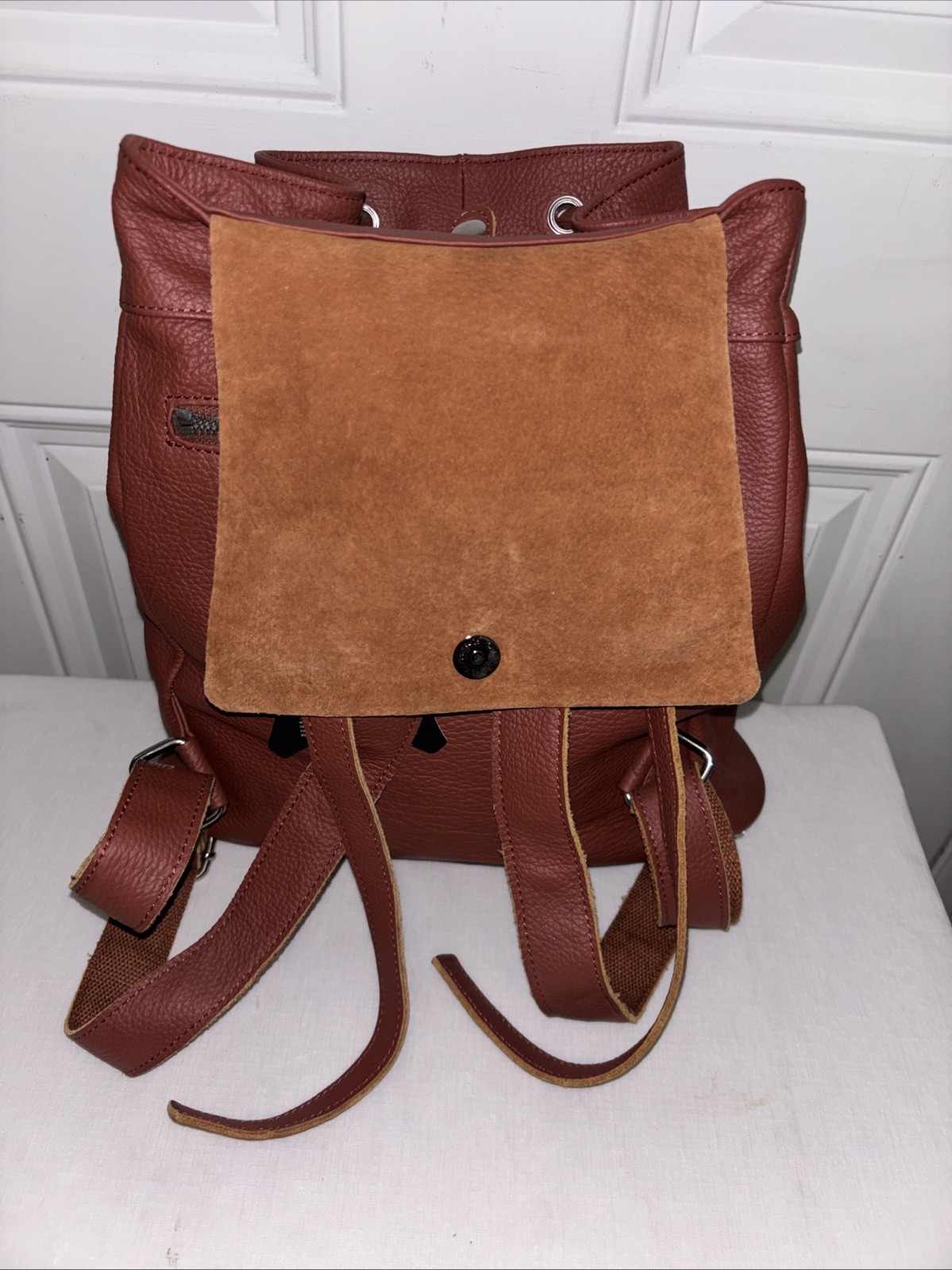 NEW Chief Flapover Brown Drawstring Leather Backpack 13.75 X 12.75 X 6.25”