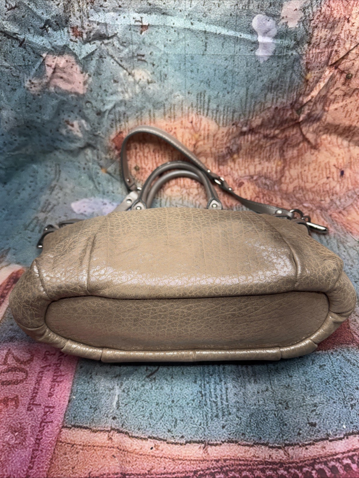 Coach 18931 Madison Sophia Gold Beige Embossed Metallic Leather Satchel Bag