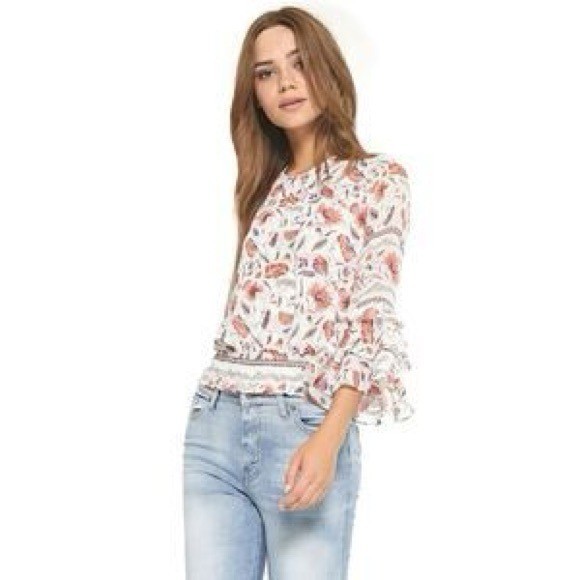 MISA Los Angeles Floral Ruffle Sleeve Blouse Size S