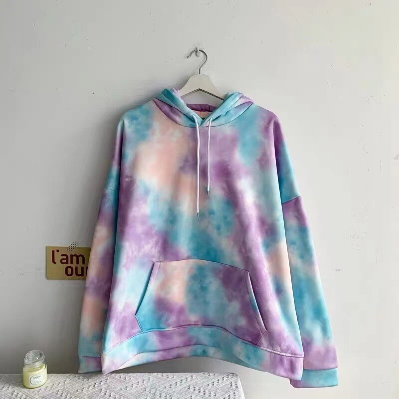 Adult Hoodie Tie Dye Casual Pullover Drawstring Front Pocket Hooded Sweatshirt