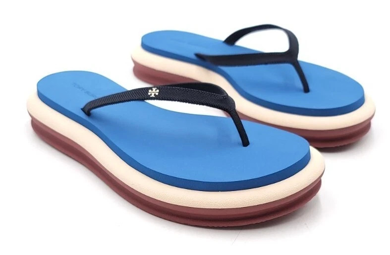 L@@K! NWT Size 8 Layered Flip Flop-Webbing Navy/Dark Blue/Cream~ NEW~ Gift