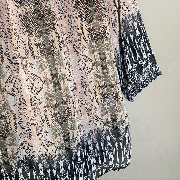 Bar III Women’s Blouse Snake Print Semi Sheer Bohemian Size Medium