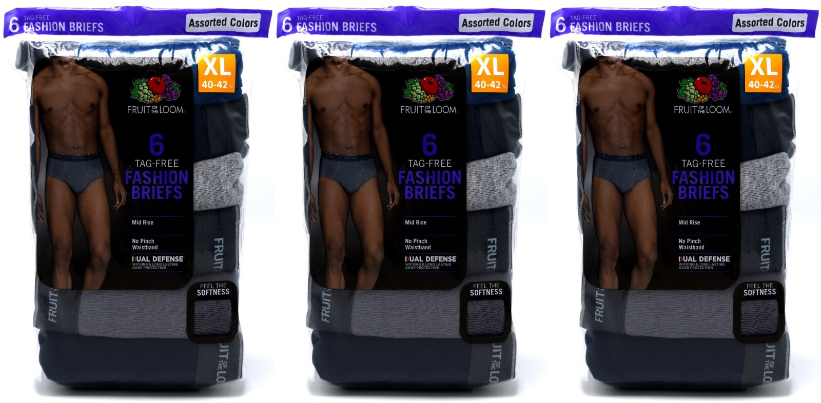 18 Blue Gray Purple XL 40-42 Inch Briefs Mid Rise Fruit of the Loom EG 102-107CM