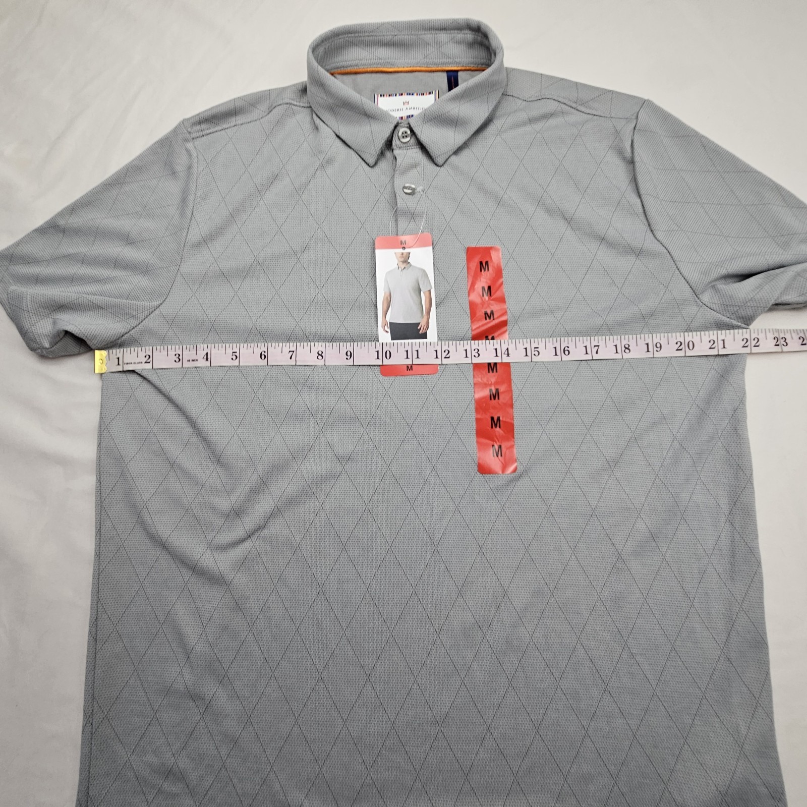 MODERN AMBITION Short Sleeve Gray Diamond Polo Shirt Mens Size Medium New