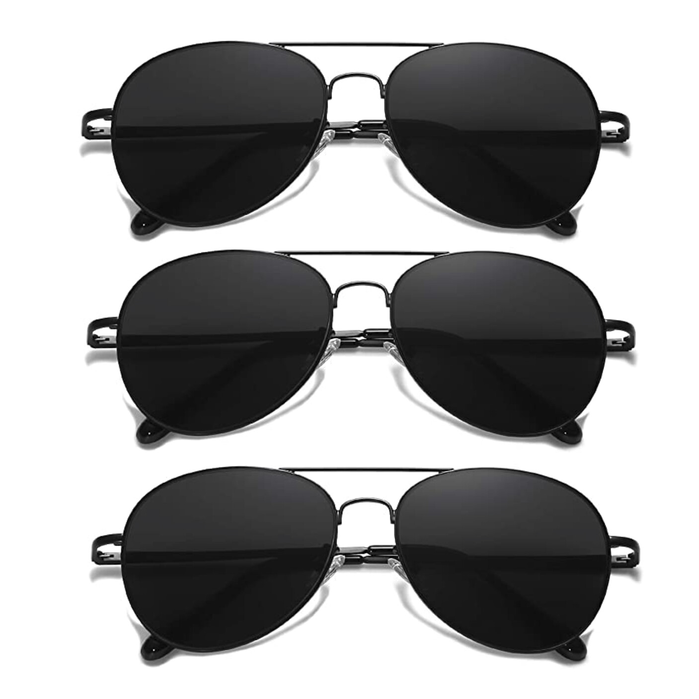 3 PACK Black Polarized Sunglasses Classic Pilot Sunglasses Outdoor Sport Aviator