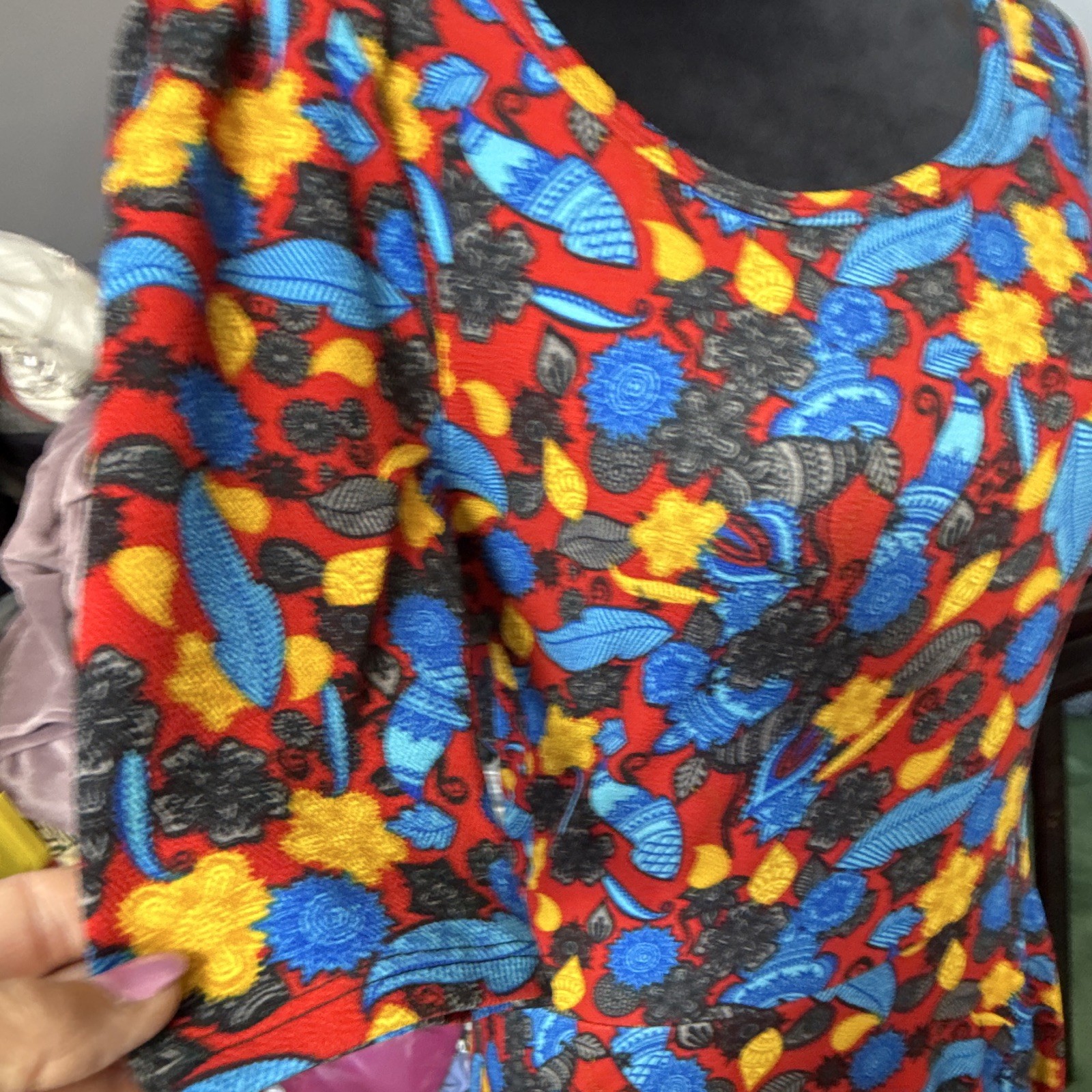 LuLaRoe Women’s M Multicolor Floral Jersey Fit & Flare Knee Dress 3/4 Sleeve
