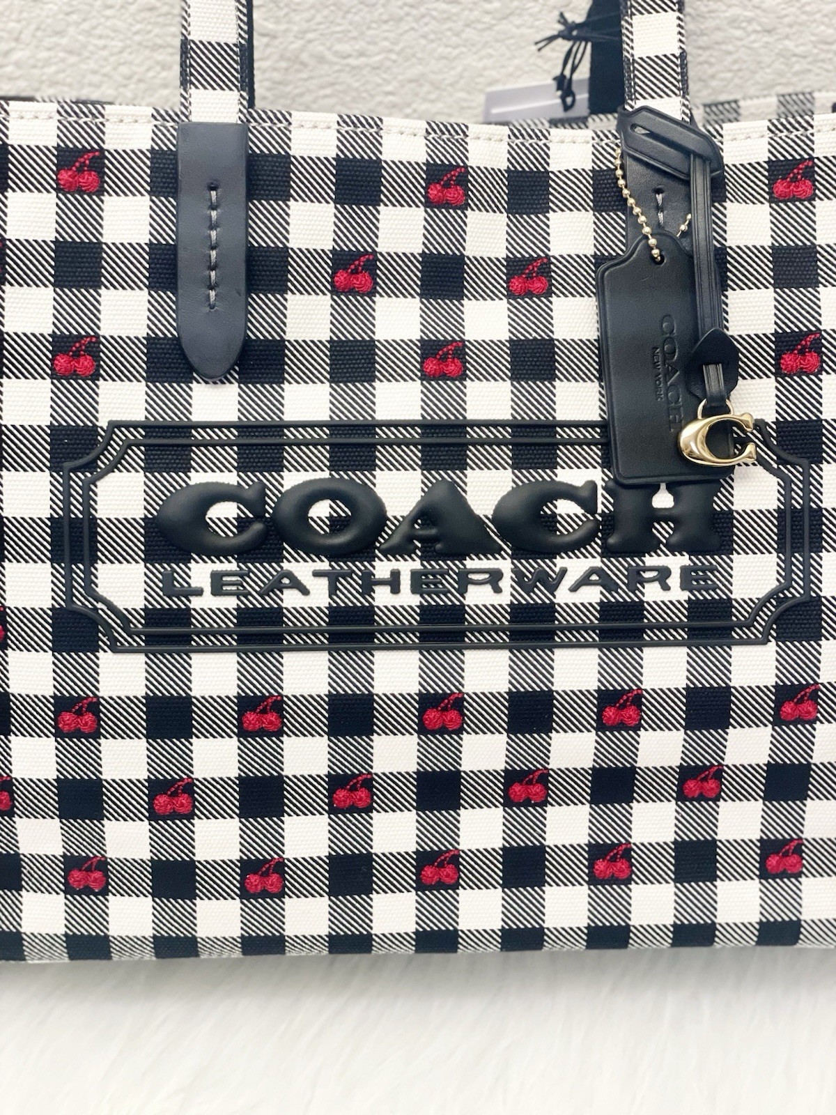 NWT COACH Tote Bag With Gingham Print CES71 in Black Multi Authentic 🍒