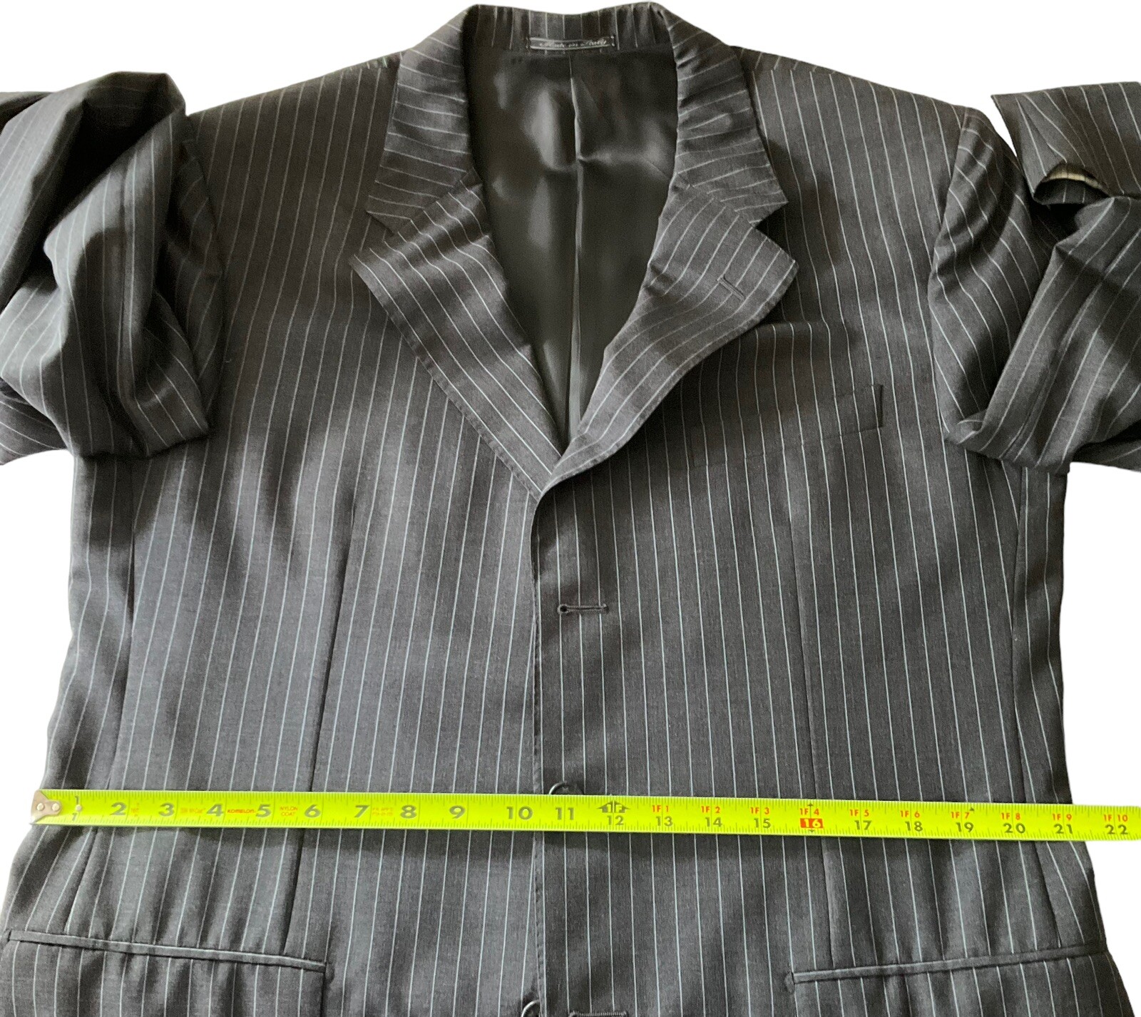 Corneliani 42L Merino Wool Suit Gray Stripe Super 120s Pants 34/32 Made In Italy