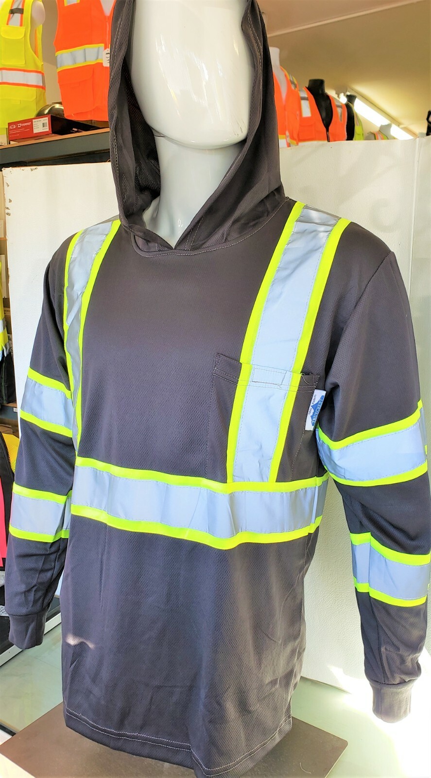 Gray High Visibility Reflective,Safety Shirt with hoodie / HOODIE SHIRT
